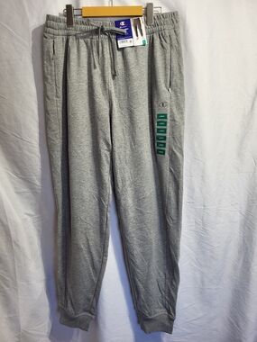 NEW-Champion Light Gray Fleece Joggers with Drawstring, Size Large
